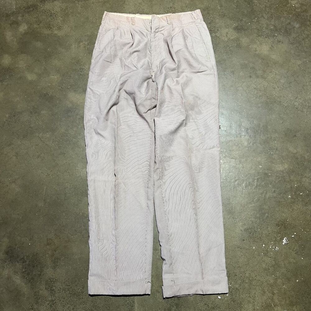 Vintage 60s Brown Striped Seersucker Nylon Pants 32x32
